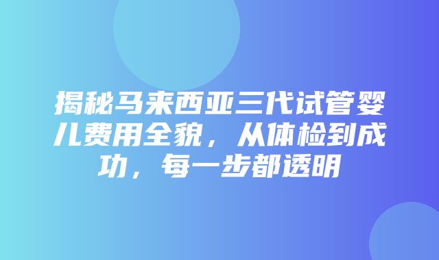 揭秘马来西亚三代试管婴儿费用全貌，从体检到成功，每一步都透明