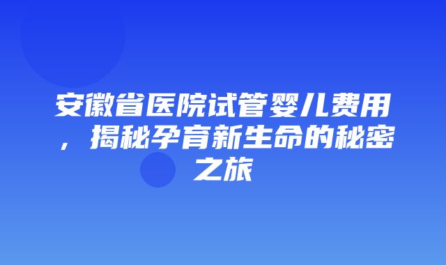 安徽省医院试管婴儿费用，揭秘孕育新生命的秘密之旅