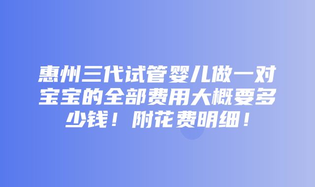 惠州三代试管婴儿做一对宝宝的全部费用大概要多少钱！附花费明细！