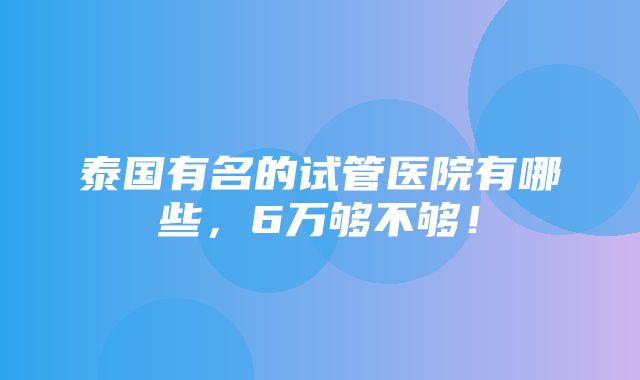 泰国有名的试管医院有哪些，6万够不够！