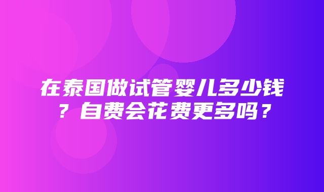 在泰国做试管婴儿多少钱？自费会花费更多吗？