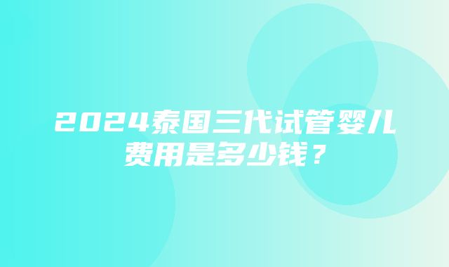 2024泰国三代试管婴儿费用是多少钱？