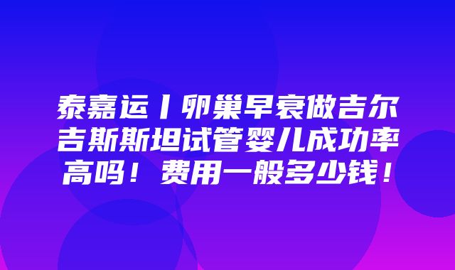 泰嘉运丨卵巢早衰做吉尔吉斯斯坦试管婴儿成功率高吗！费用一般多少钱！