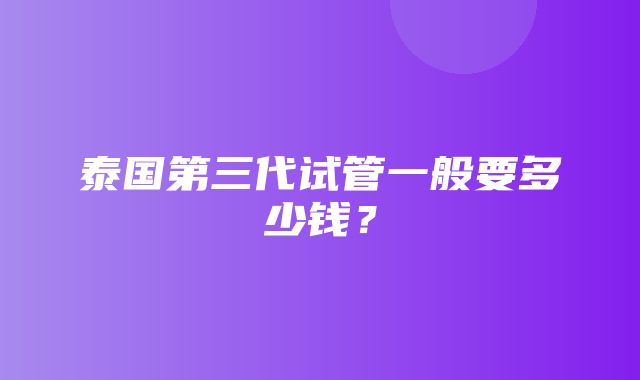 泰国第三代试管一般要多少钱？