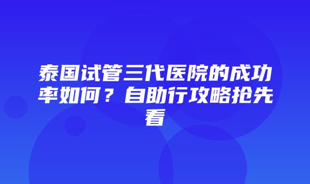 泰国试管三代医院的成功率如何？自助行攻略抢先看