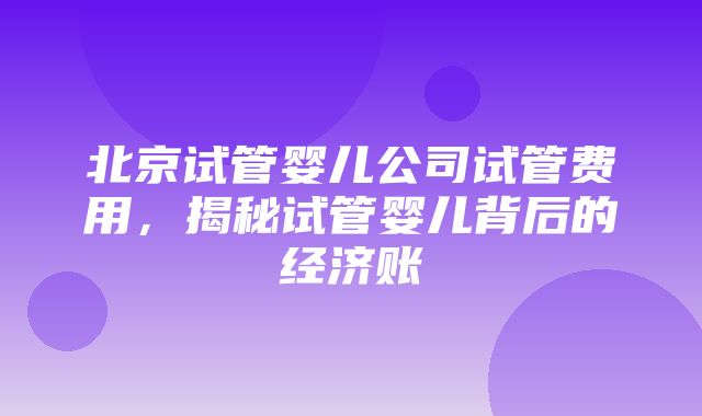 北京试管婴儿公司试管费用，揭秘试管婴儿背后的经济账