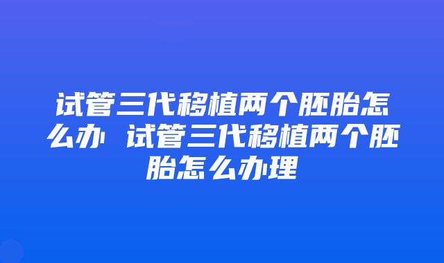 试管三代移植两个胚胎怎么办 试管三代移植两个胚胎怎么办理