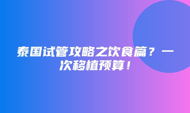 泰国试管攻略之饮食篇？一次移植预算！