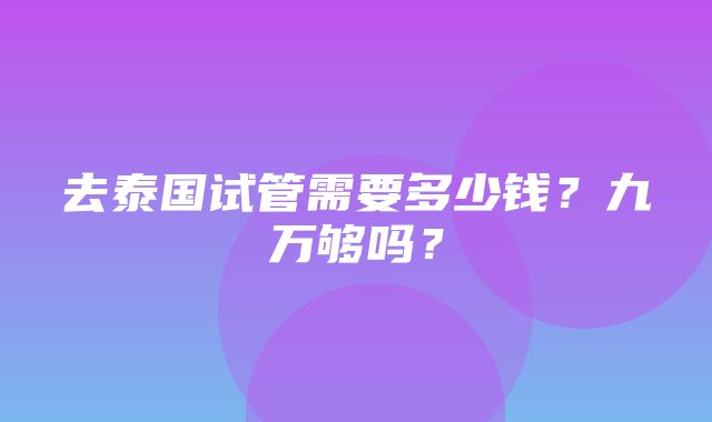 去泰国试管需要多少钱？九万够吗？