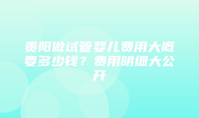 贵阳做试管婴儿费用大概要多少钱？费用明细大公开