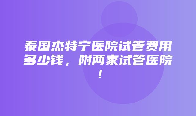 泰国杰特宁医院试管费用多少钱，附两家试管医院！