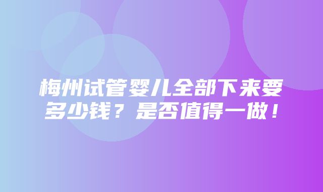 梅州试管婴儿全部下来要多少钱？是否值得一做！