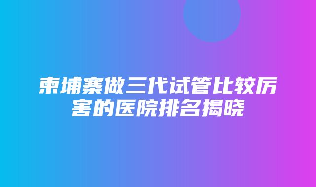 柬埔寨做三代试管比较厉害的医院排名揭晓