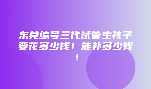 东莞编号三代试管生孩子要花多少钱！能补多少钱！