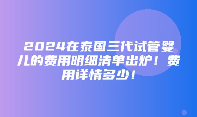 2024在泰国三代试管婴儿的费用明细清单出炉！费用详情多少！