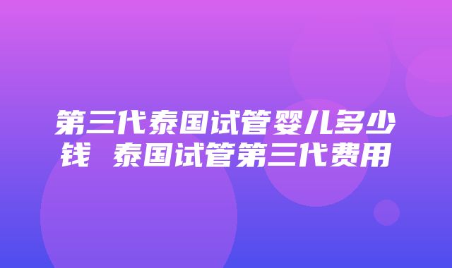 第三代泰国试管婴儿多少钱 泰国试管第三代费用