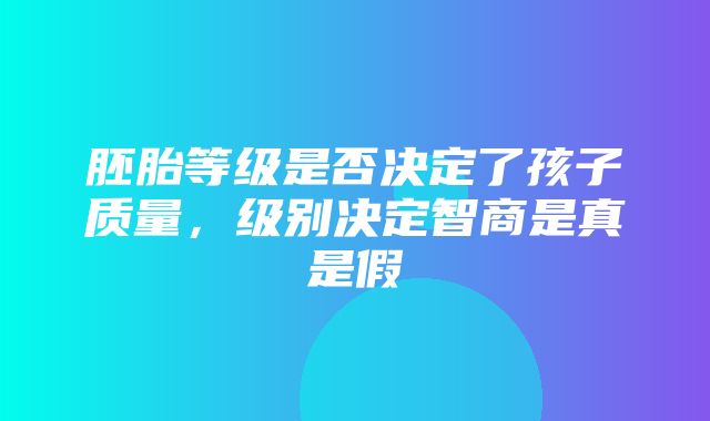 胚胎等级是否决定了孩子质量，级别决定智商是真是假