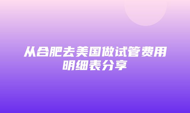 从合肥去美国做试管费用明细表分享