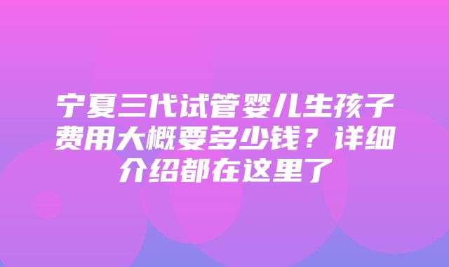 宁夏三代试管婴儿生孩子费用大概要多少钱？详细介绍都在这里了