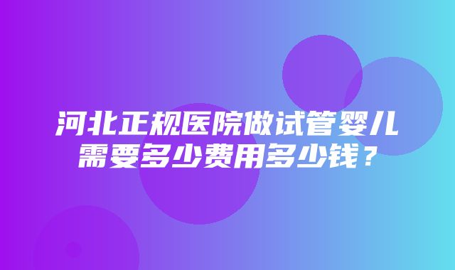 河北正规医院做试管婴儿需要多少费用多少钱？