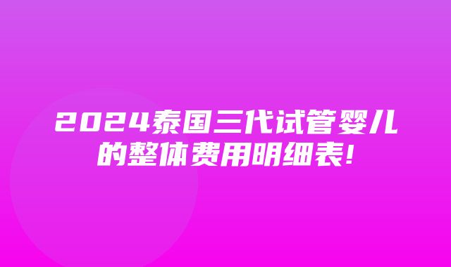 2024泰国三代试管婴儿的整体费用明细表!