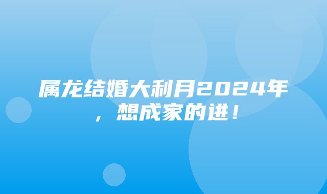 属龙结婚大利月2024年，想成家的进！