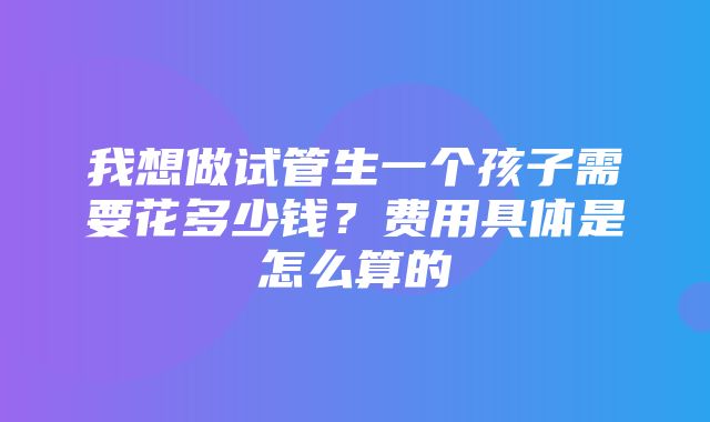 我想做试管生一个孩子需要花多少钱？费用具体是怎么算的