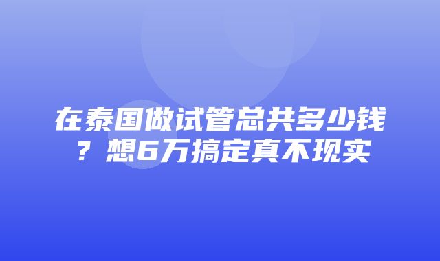 在泰国做试管总共多少钱？想6万搞定真不现实