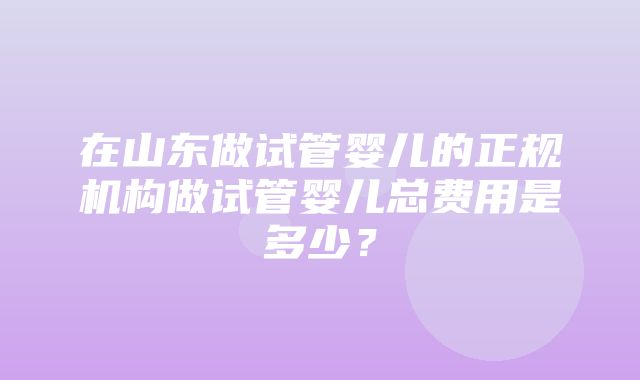 在山东做试管婴儿的正规机构做试管婴儿总费用是多少？