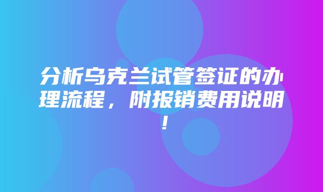 分析乌克兰试管签证的办理流程，附报销费用说明！