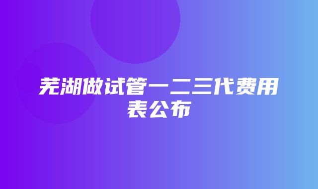 芜湖做试管一二三代费用表公布