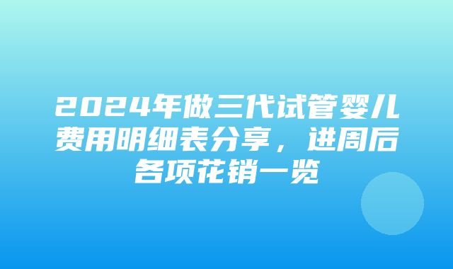 2024年做三代试管婴儿费用明细表分享，进周后各项花销一览