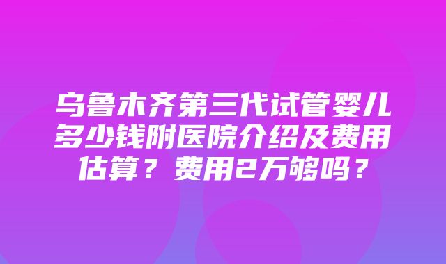 乌鲁木齐第三代试管婴儿多少钱附医院介绍及费用估算？费用2万够吗？