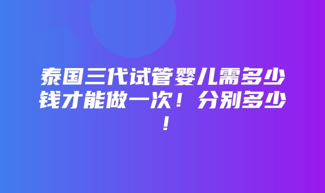 泰国三代试管婴儿需多少钱才能做一次！分别多少！