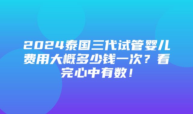 2024泰国三代试管婴儿费用大概多少钱一次？看完心中有数！