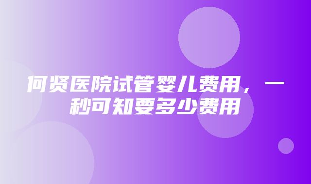 何贤医院试管婴儿费用，一秒可知要多少费用