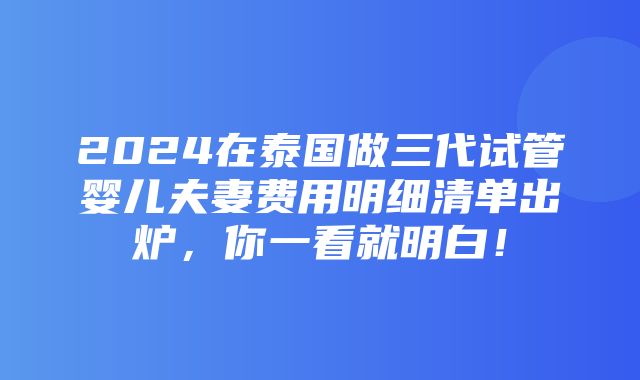 2024在泰国做三代试管婴儿夫妻费用明细清单出炉，你一看就明白！