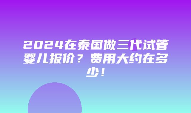 2024在泰国做三代试管婴儿报价？费用大约在多少！