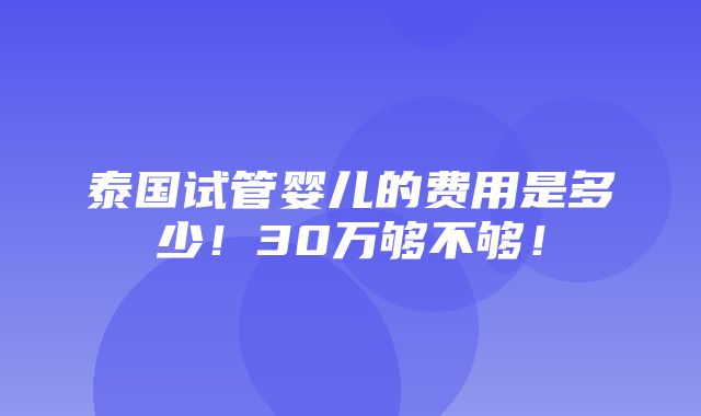 泰国试管婴儿的费用是多少！30万够不够！