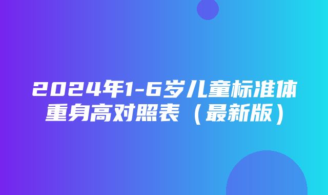 2024年1-6岁儿童标准体重身高对照表（最新版）