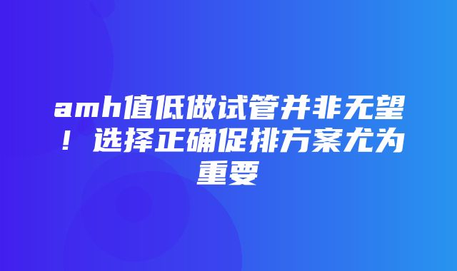 amh值低做试管并非无望！选择正确促排方案尤为重要