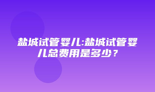 盐城试管婴儿:盐城试管婴儿总费用是多少？