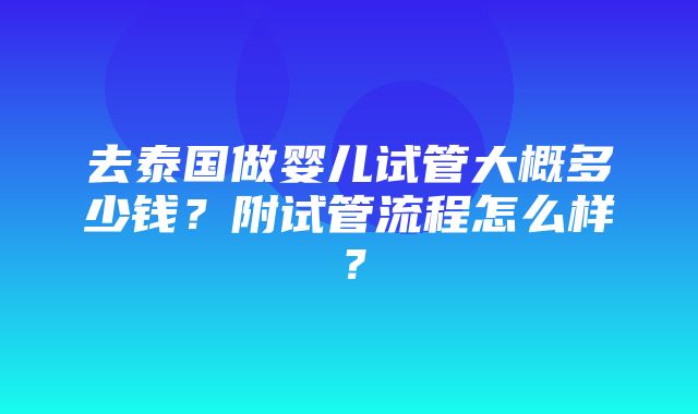 去泰国做婴儿试管大概多少钱？附试管流程怎么样？