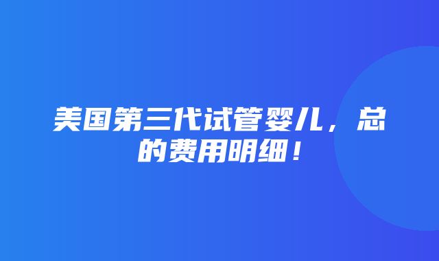 美国第三代试管婴儿，总的费用明细！