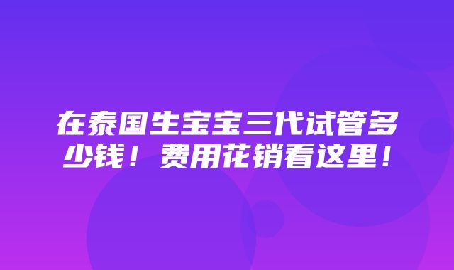 在泰国生宝宝三代试管多少钱！费用花销看这里！