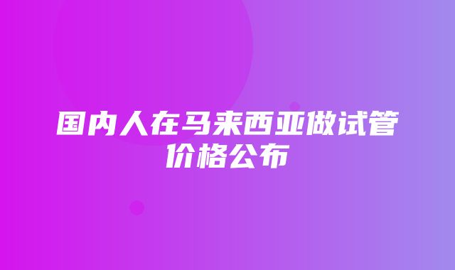 国内人在马来西亚做试管价格公布