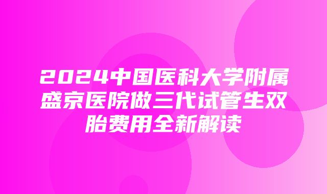 2024中国医科大学附属盛京医院做三代试管生双胎费用全新解读