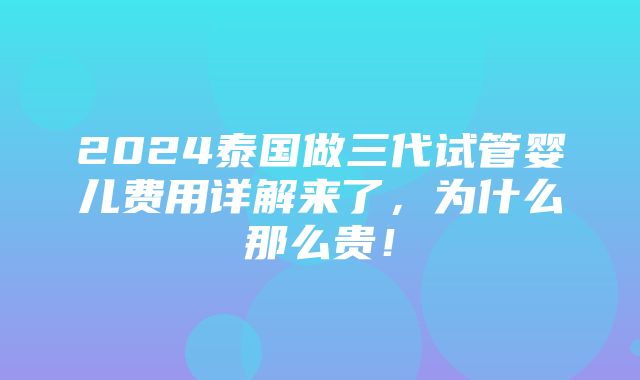 2024泰国做三代试管婴儿费用详解来了，为什么那么贵！