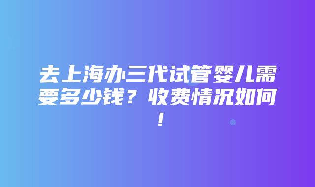 去上海办三代试管婴儿需要多少钱？收费情况如何！