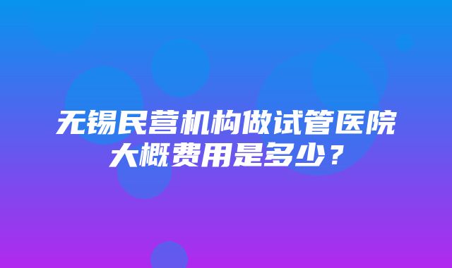 无锡民营机构做试管医院大概费用是多少？